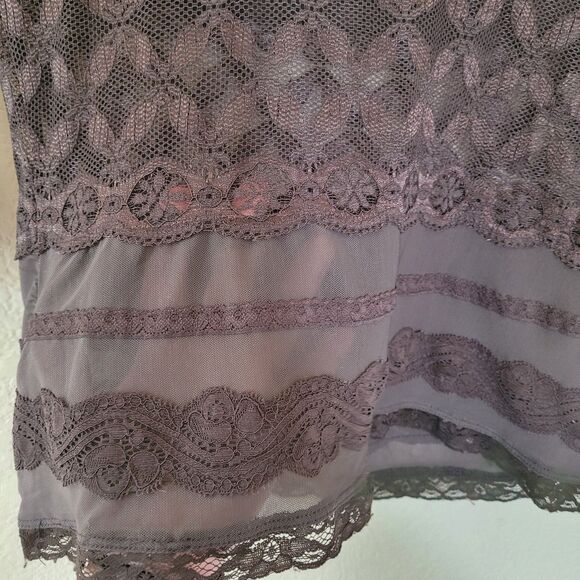 WD-NY Womens Medium Brown Lace Trim Top Sheer Y2K Romantic Fairy Whimsy Boho - Picture 3 of 5